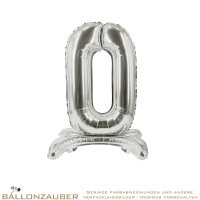 Folienballon StandUp Balloon Zahl 0 Silber Metallic 82cm = 32inch für Luftfüllung